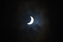 The moon moves past its position between the sun and the Earth at 9:55 a.m. during a solar eclipse, visible from RAF Alconbury, England, March 20, 2015. The United Kingdom will not see a solar eclipse of this scale again until 2026. (U.S. Air Force photo by Staff Sgt. Jarad A. Denton/Released)