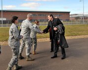 Joint Intelligence Operations Center, Europe Analytic Center leadership, including JAC commander U.S. Army Col. Kristin Baker, third from left, meet with Ohio state Congress representative Michael Turner during a visit to RAF Molesworth, United Kingdom, March 22, 2015. U.S. congressional members visited the base to discuss future unit funding. (U.S. Air Force photo by Staff Sgt. Ashley Hawkins/Released)