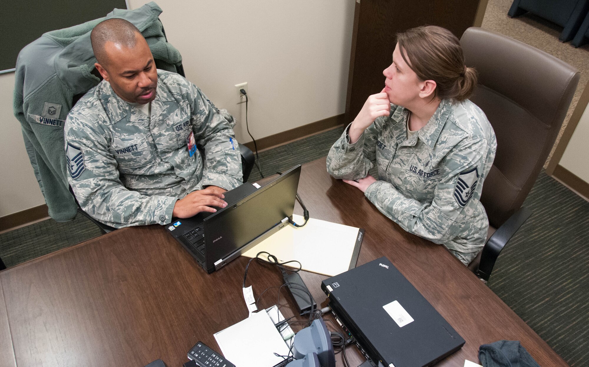 Members of the IG Inspection Team visit with 934th Airlift Wing staff (U.S. Air Force photo by Staff Sgt. Trevor Saylor)