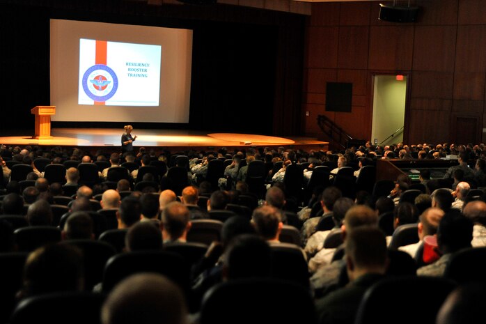 Members of Joint Base Charleston attend a resiliency booster class as part of a wingman day. Focused on a wide variety of topics offered at the Naval Weapons Station and the Air Base, Mar. 20, 2015, Wingman Day University was implemented this year. Wingman day offers Airmen and personnel several classes on resiliency including topics such as finances, stress management, fitness, nutrition and resiliency.  (U.S. Air Force photo/Tech. Sgt. Renae Pittman)