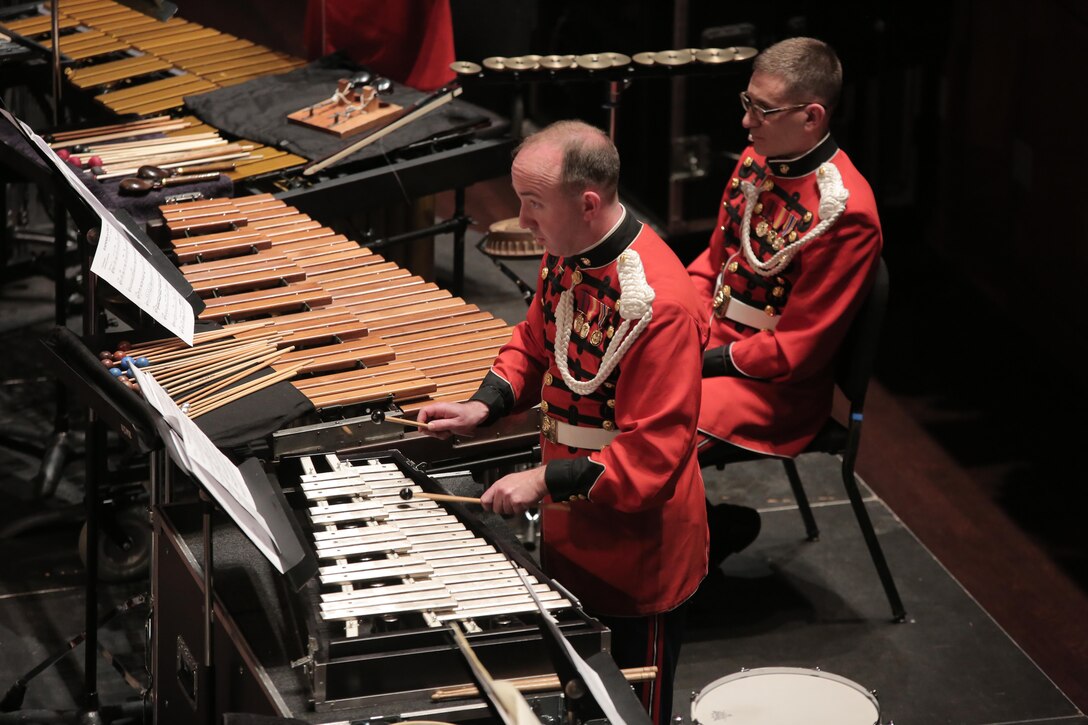 On March 19, 2015, the Marine Band performed at Messiah College in Mechnicsburg, Pa. The program, conducted by Lt. Col. Jason K. Fettig, included music by Samuel Jones, David Conte, Maurice Ravel, Bernard Hermann, John Philip Sousa, and John Williams. The concert was a part of the National Trumpet Competition and also featured guest soloist John Rommel performing David Gillingham’s When Speaks the Signal-Trumpet Tone. (U.S. Marine Corps photo by Gunnery Sgt. Amanda Simmons/released)