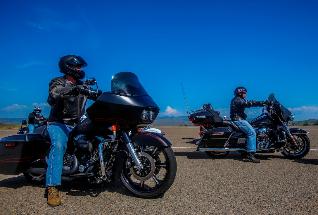 Master Gunnery Sgt. Daniel Devries, fuels coordinator for the 3rd Marine Aircraft Wing, participates in the Riders’ Essential Skills Training aboard Camp Pendleton, Calif., March 9-16, 2015. The program is being methodically developed to dramatically reduce motorcycle accidents and, if approved, will replace all Level 2 motorcycle training.