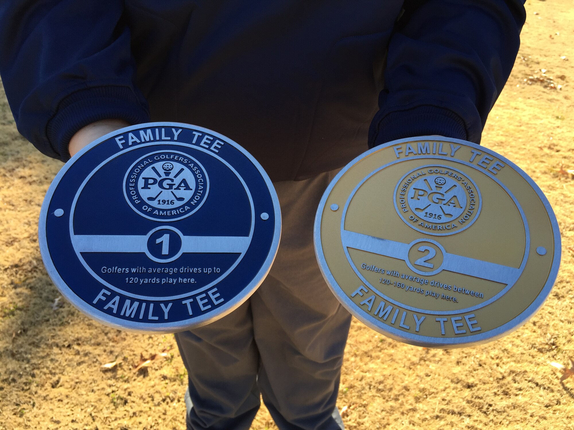 Two markers are shown here to indicate where to initiate play during a game in the Family Golf Tee Program. This program caters to players who are new to the game of golf. The program is new to the Arnold Golf Course and will be available in the spring. (Photo provided)