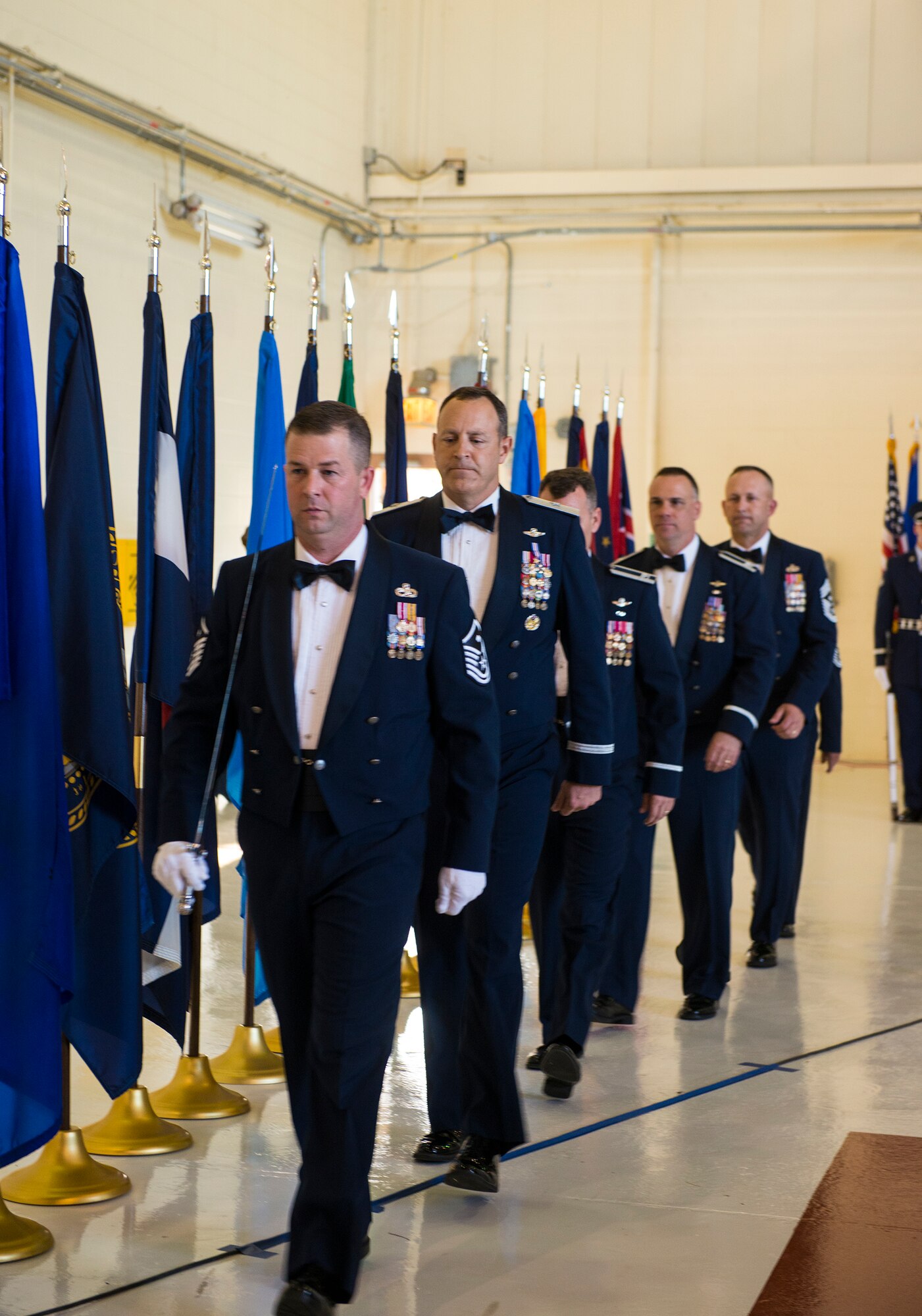 Members of the official party enter the 2nd Annual Dining-In March 20, 2015, at Moody Air Force Base, Ga. This year’s theme was, “Writing Our History and Preserving Our Past.” (U.S. Air Force photo by Airman 1st Class Ceaira Tinsley/Released)