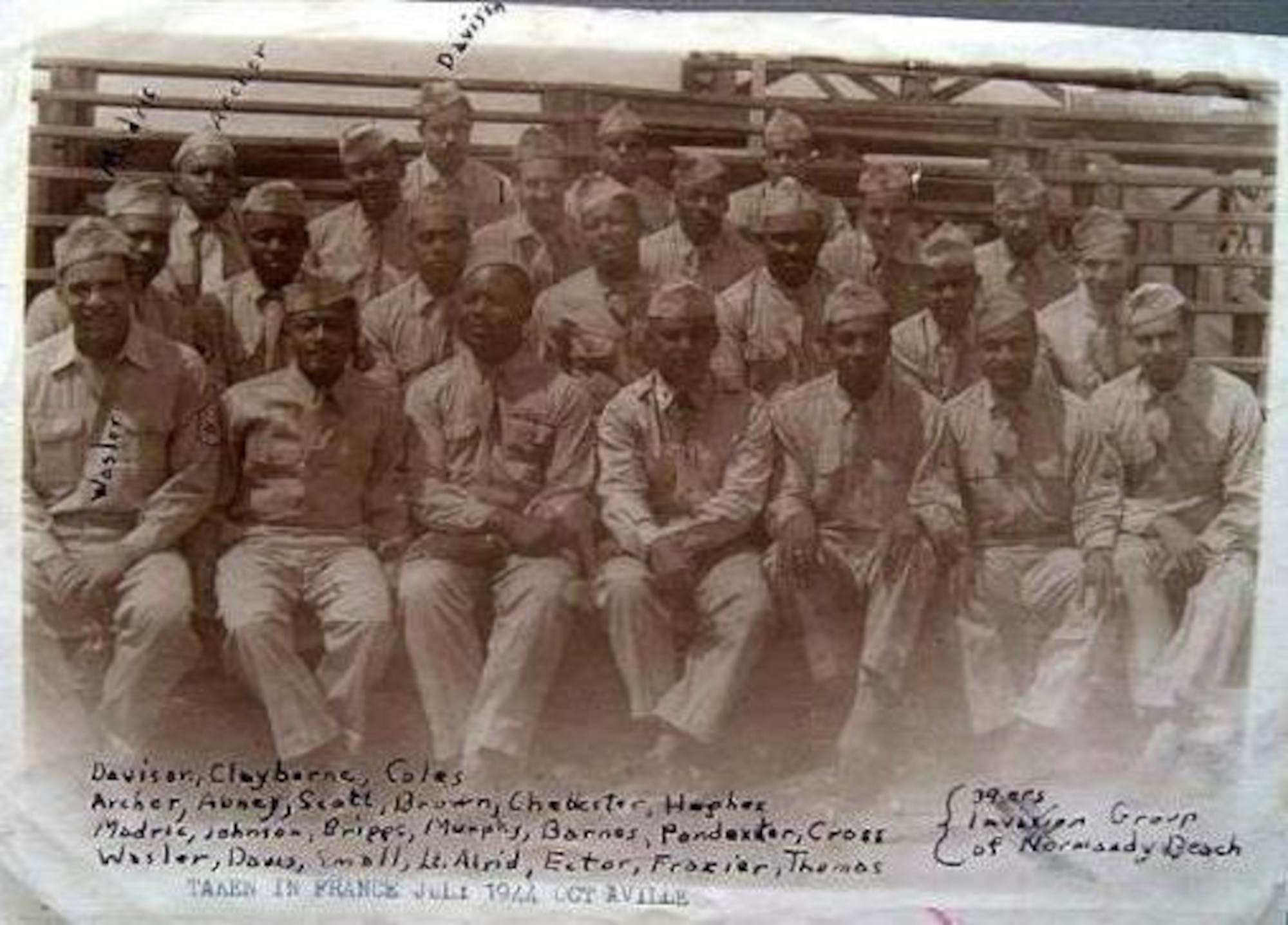 A 1944 photo of some of the Normandy Beach invasion group. Waverly Woodson, Jr., the World War II hero saved perhaps hundreds of lives on Normandy Beach. As a medic, the 21-year-old Woodson was assigned to the 320th Anti-Aircraft Balloon Barrage Battalion, the only black amphibious assault unit that the U.S. First Army used on D-Day. (Photos by John Chambless, with permission from the Chester County Press.)