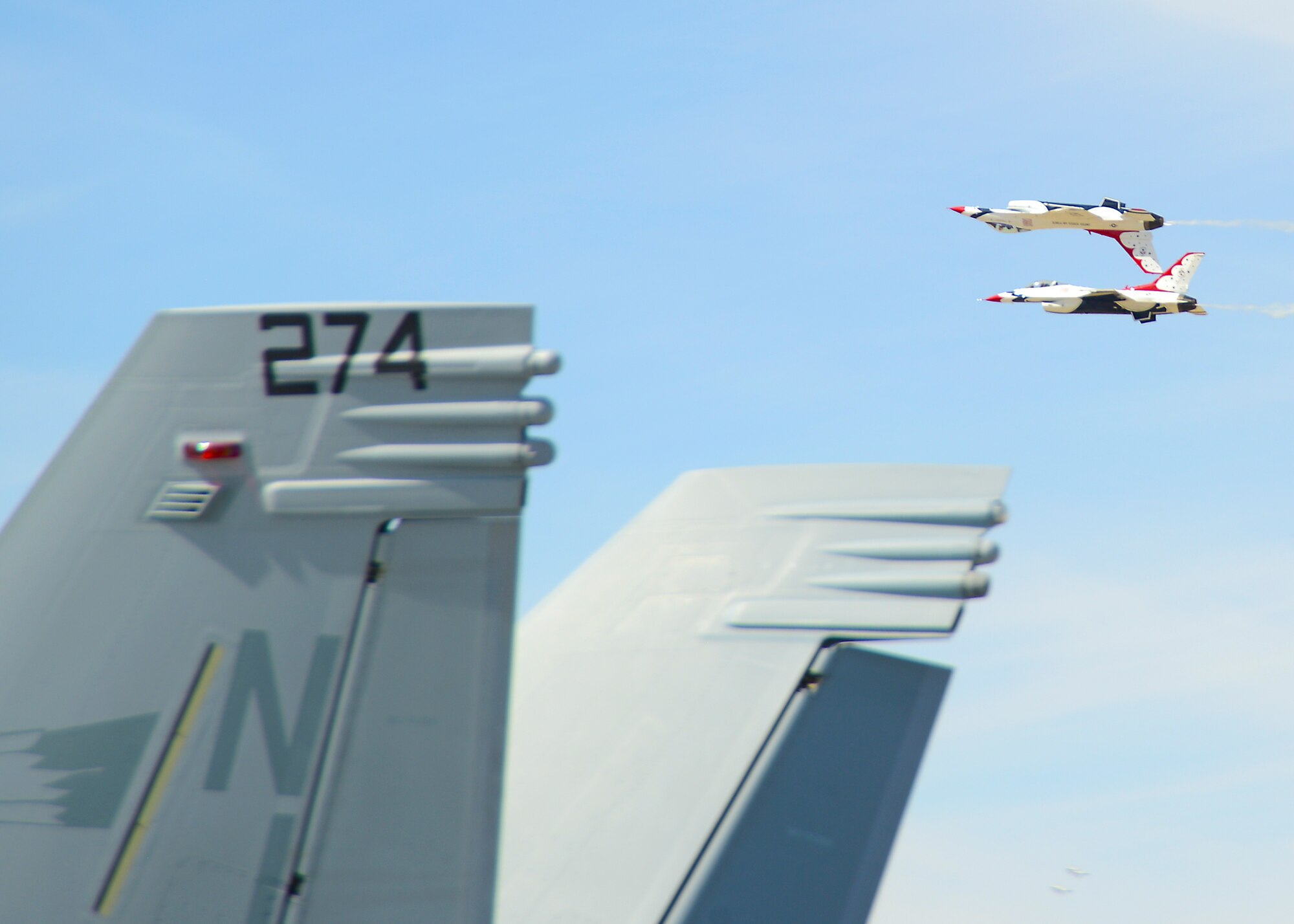 Along with the Thunderbirds, the U.S. Navy provided two F-18 Super Hornets to show off the capabilities of their premier fighter jet.  (U.S. Air Force photo by Kenji Thuloweit)