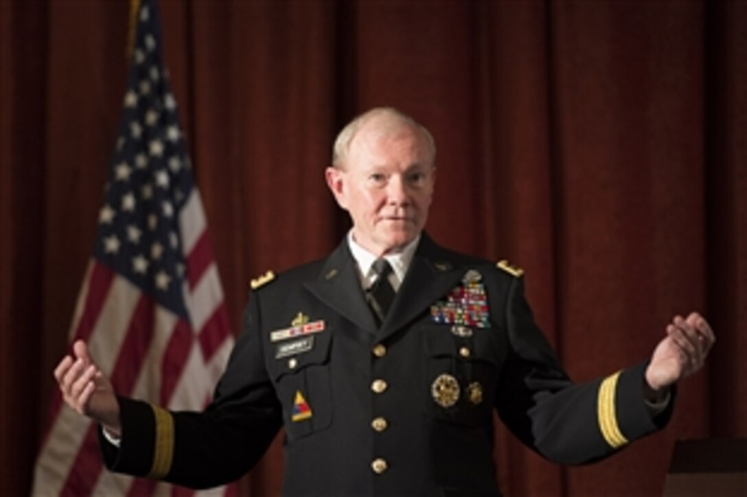 Army Gen. Martin E. Dempsey, chairman of the Joint Chiefs of Staff, speaks during a forum on local veterans issues at the University of Southern California in Los Angeles, March 23, 2015.