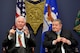 Retired Col. Leo Thorsness answers questions with retired Col. Joe Jackson, both Medals of Honor recipients, during a Q-and-A session March 24, 2015, in the Hall of Heroes at the Pentagon in Washington D.C. The pair spent about an hour taking questions from Air Staff members, and they also met with Secretary of the Air Force Deborah Lee James and Air Force Vice Chief of Staff Gen. Larry Spencer. (U.S. Air Force photo/Scott M. Ash)