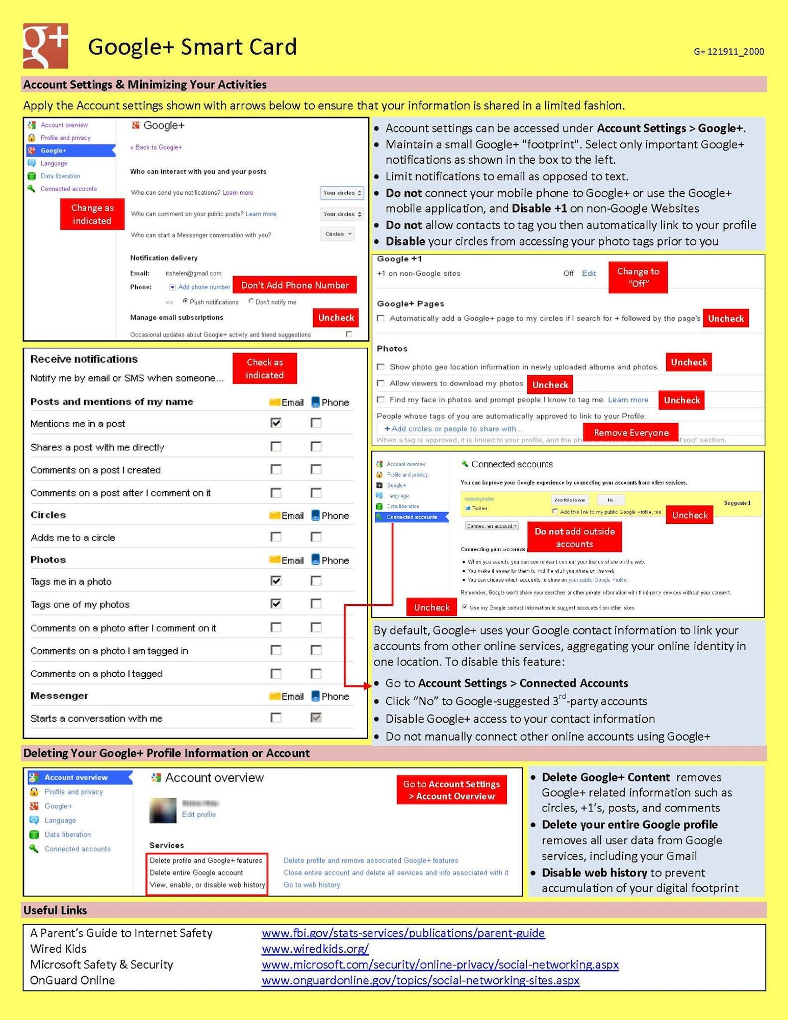 Social media is a great way to stay in touch, but remember to protect your information. The above smart cards for Twitter, Facebook, LinkedIn and Google+ offer tips for safeguarding your information. (Courtesy graphic)