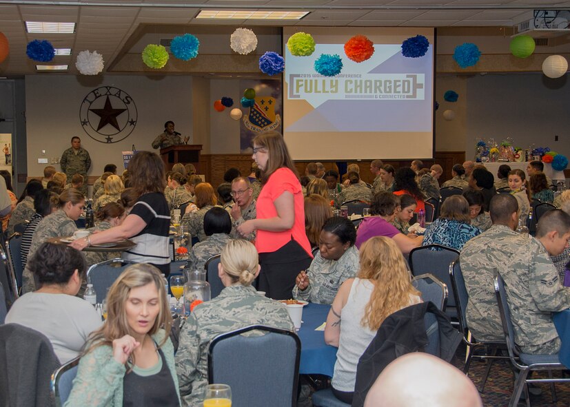 U.S. Air Force Airmen from Sheppard Air Force Base, Texas, attend the first Women’s Conference, March 24, 2015. The conference included a breakfast, multiple guest speakers, information booths and a gift give-away. The Women’s Conference focused on empowering Airmen from around the base and the local community. (U.S. Air Force photo by Airman 1st Class Robert L. McIlrath/Released)