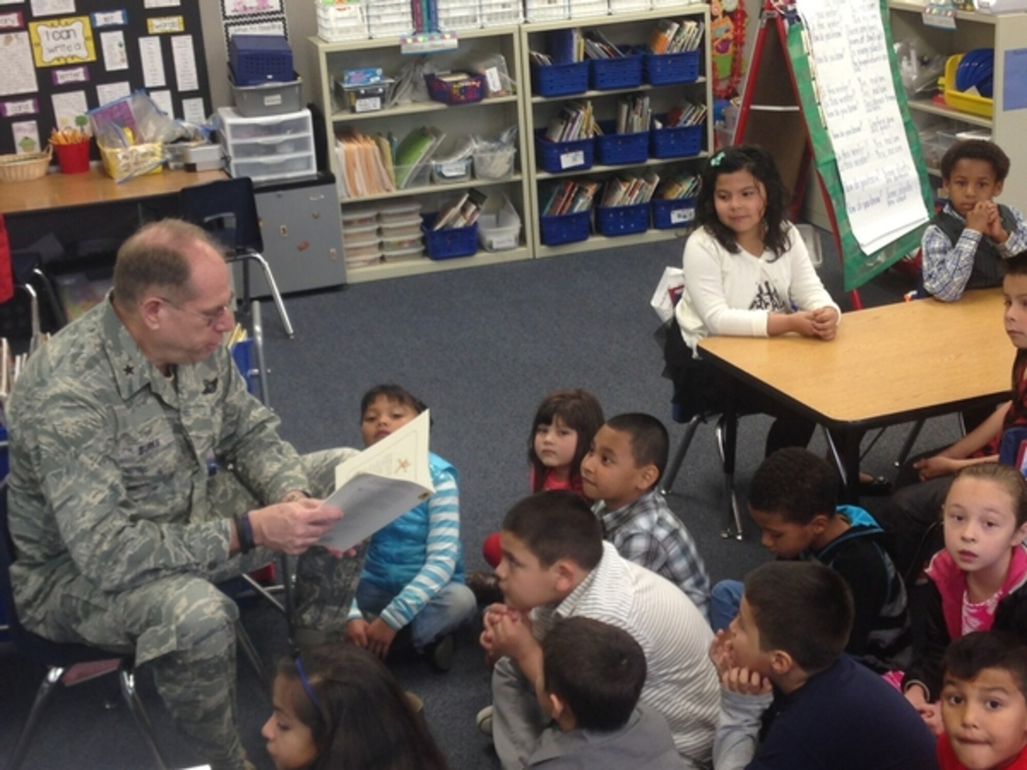 Brig. Gen. Bill Burks, Nevada National Guard Adjutant General, reads to Anderson Elementary School students in Reno on March 24, 2015 as part of Nevada Gov. Brian Sandoval's "Nevada Reading Month." 
