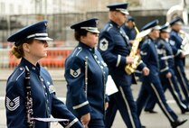 Instrumentalists with the Air National Guard Band of the Northeast perform in the New York City St. Patrick's Day Parade in New York March 17, 2015. The Airmen played for spectators along the parade’s Fifth Avenue route as part of its community relations mission. (U.S. Air National Guard photo by Staff Sgt. Lealan Buehrer/Released)