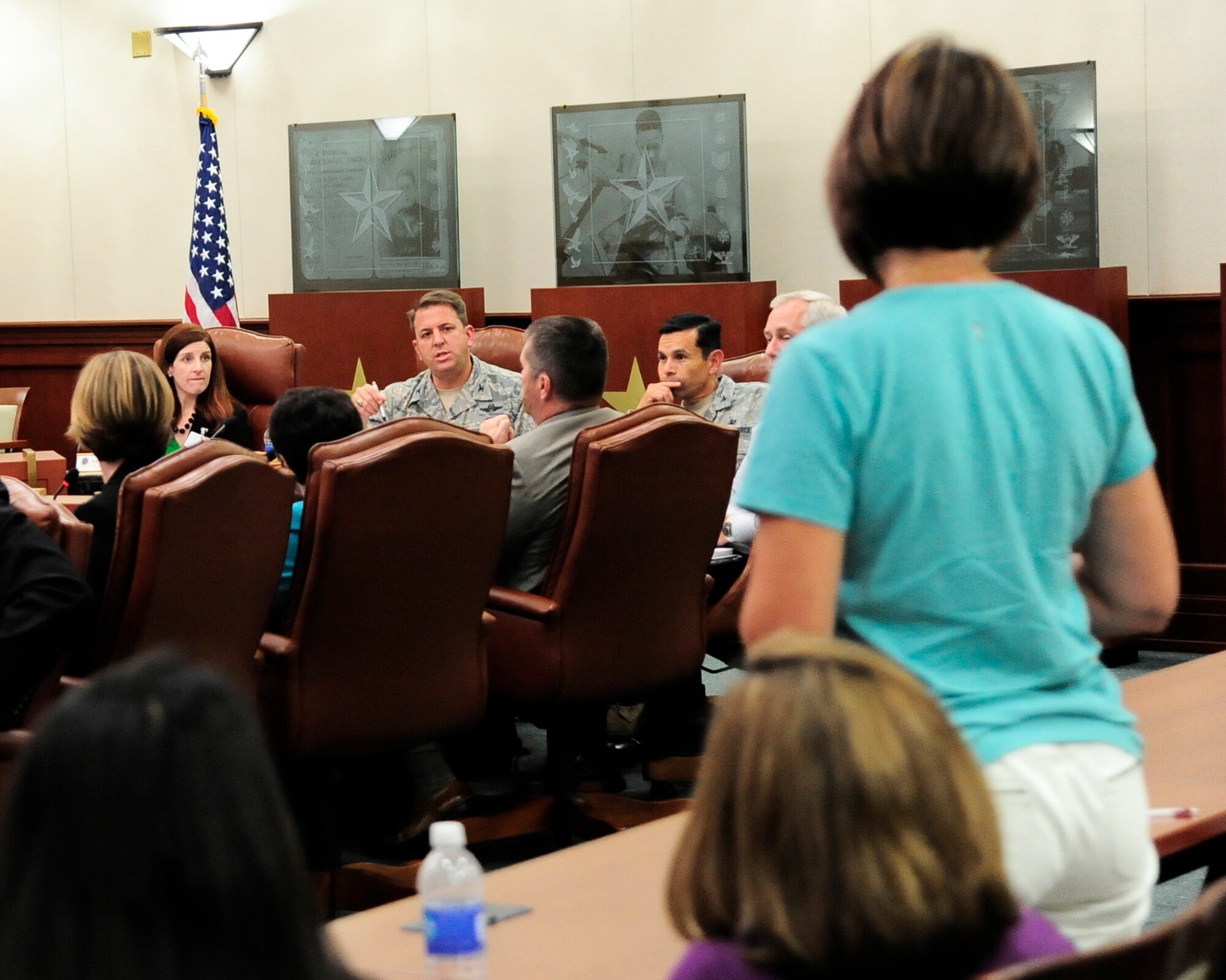 Col. Andre Briere, 6th Air Mobility Wing vice commander, answers a question during the Council for Education Excellence meeting March 19, 2015, at MacDill Air Force Base, Fla. The meeting provided a forum for parents to present their questions and concerns about their child’s education to leadership from the 6th AMW and Hillsborough County Public School district. (U.S. Air Force photo by Airman 1st Class Danielle Conde/Released)