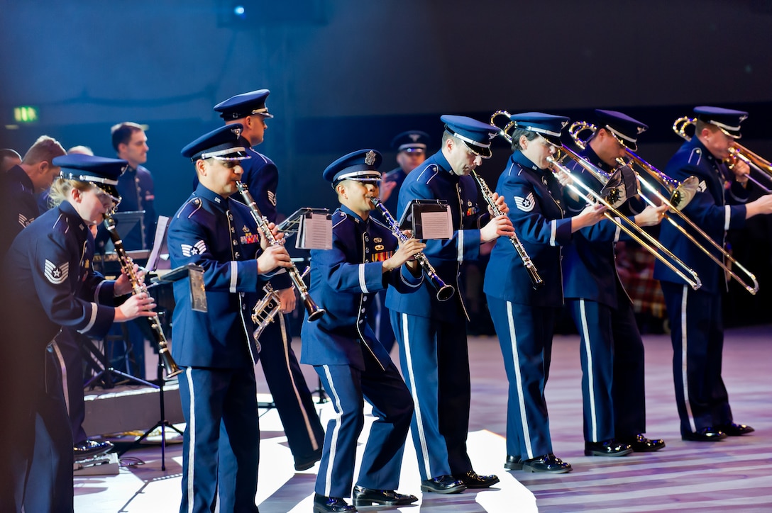 Recently the USAFE Marching Band performed at the International Musikshau in Bremmen, Germany.  The festival featured marching bands from  Europe and around the globe.  The USAFE Band performed a show that featured the music of Glenn Miller. 
