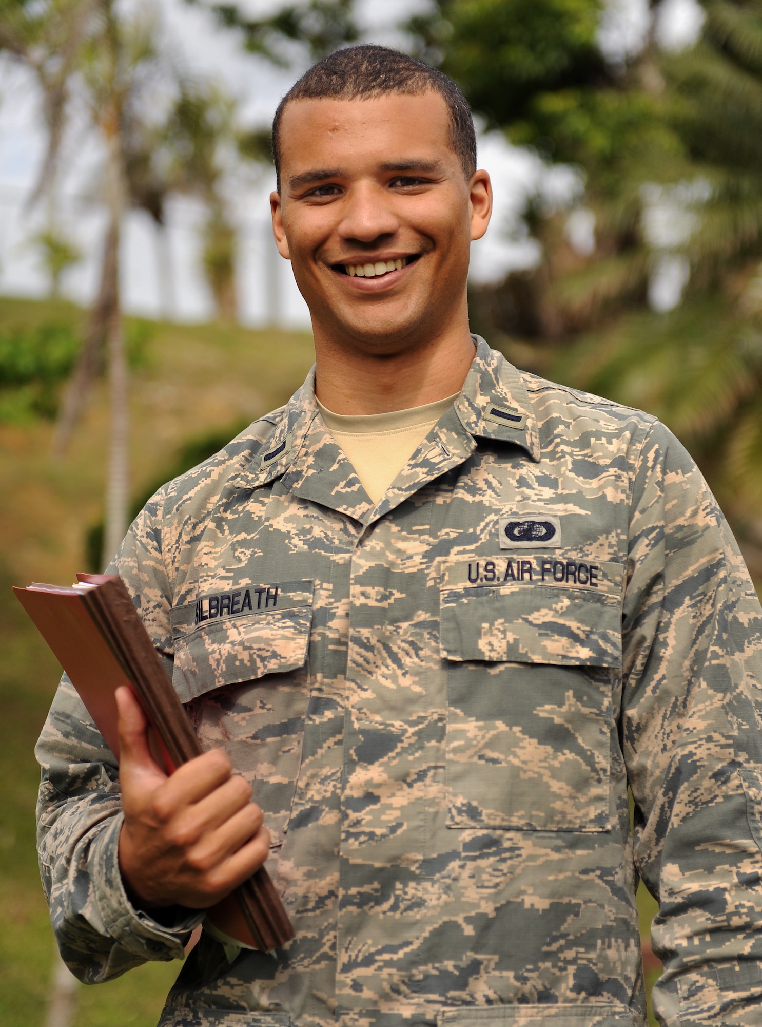U.S. Air Force 1st Lt. Dayton Gilbreath, 18th Contracting Squadron contracting administrator, was awarded the Airman’s Medal March 20, 2015 for rescuing an Airman who jumped overboard from a sailing ship in the Adriatic Sea three years ago. The Airman’s Medal is awarded to service members of any country or branch who, while serving in any capacity with the USAF, distinguish themselves by heroic actions in a non-combat environment. (U.S. Air Force photo by Airman 1st Class Zade C. Vadnais)