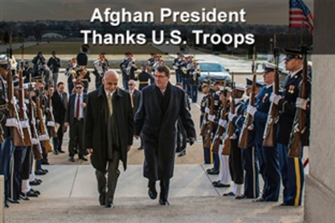During a visit to the U.S. this week, Afghan President Ashraf Ghani thanked U.S. service members and veterans who served in Afghanistan for their efforts and sacrifices. In a new video, the Defense Department commemorates Ghani’s message to the troops.