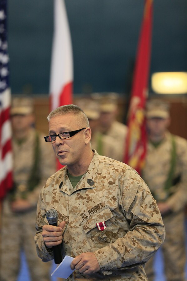 SGTMAJ Slattery relinquishes his post as SGTMAJ of Combined Arms Training Center, Camp Fuji.