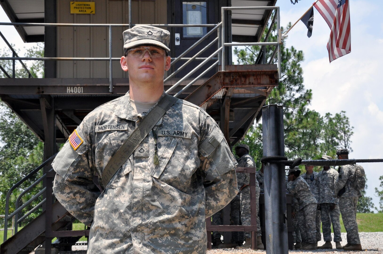 Army Pfc. Joseph Mortensen, a luge athlete, now spends his days with his fellow basic combat training soldiers of 1st Battalion, 34th Infantry Regiment at Fort Jackson, S.C.