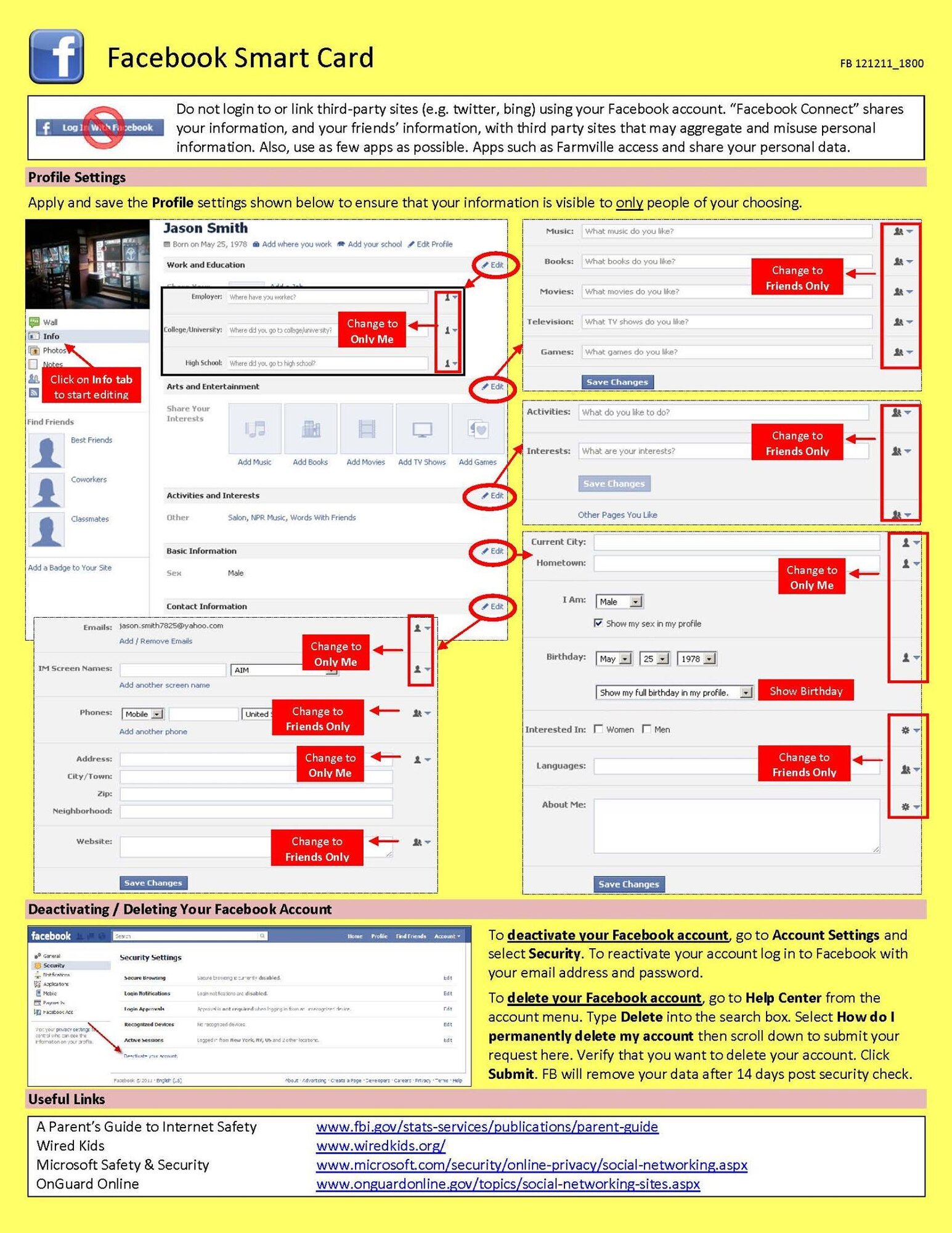 Social media is a great way to stay in touch, but remember to protect your information. The above smart cards for Twitter, Facebook, LinkedIn and Google+ offer tips for safeguarding your information. (Courtesy graphic)