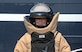 Tech. Sgt. Molly Callen, 8th Civil Engineer Squadron explosive ordnance disposal team lead, dons the Med-Eng EOD-9 bomb suit March 20, 2015, at Kunsan Air Base, Republic of Korea. As an EOD technician, Callen is trained to deactivate improvised explosive devices and to inspect unexploded ordnances. (U.S. Air Force photo by Senior Airman Divine Cox/Released) 
