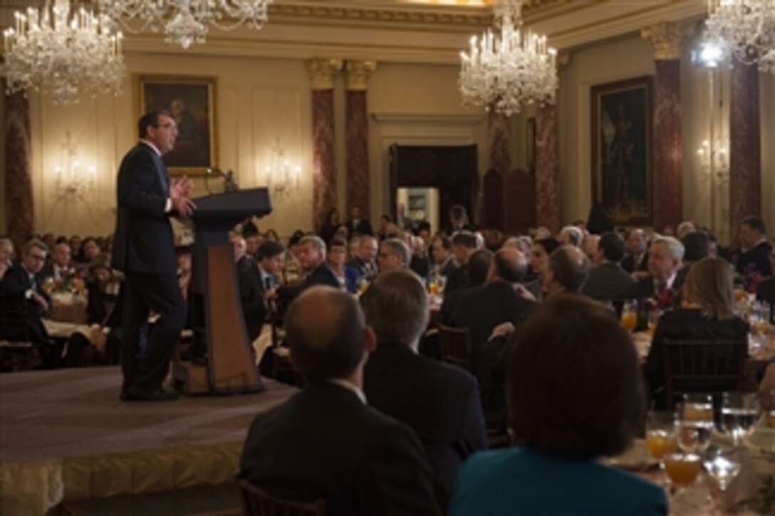 Defense Secretary Ash Carter speaks at the Global Chiefs of Mission Conference at the State Department in Washington, D.C., March 26, 2015.