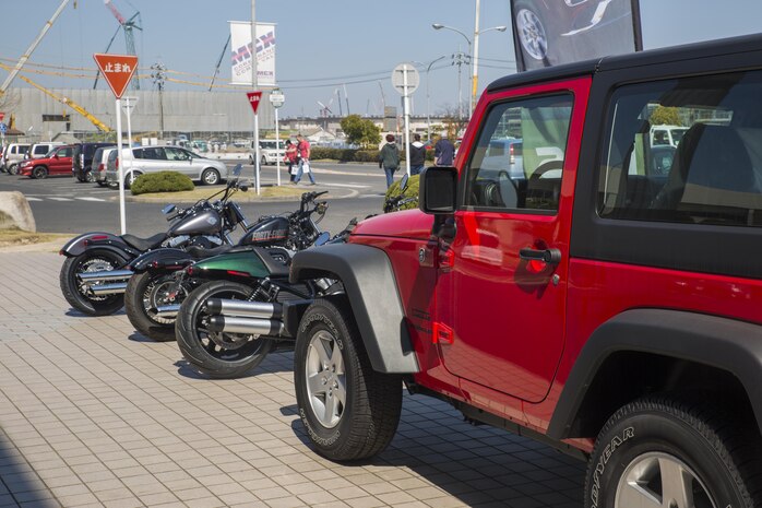 Exchange New Car Sales aboard Marine Corps Air Station Iwakuni, Japan, provides service members the opportunity to have a brand new car when they get home. The New Car Sales provides various cars from Chrysler, Ford, Jeep, Dodge and Harley.