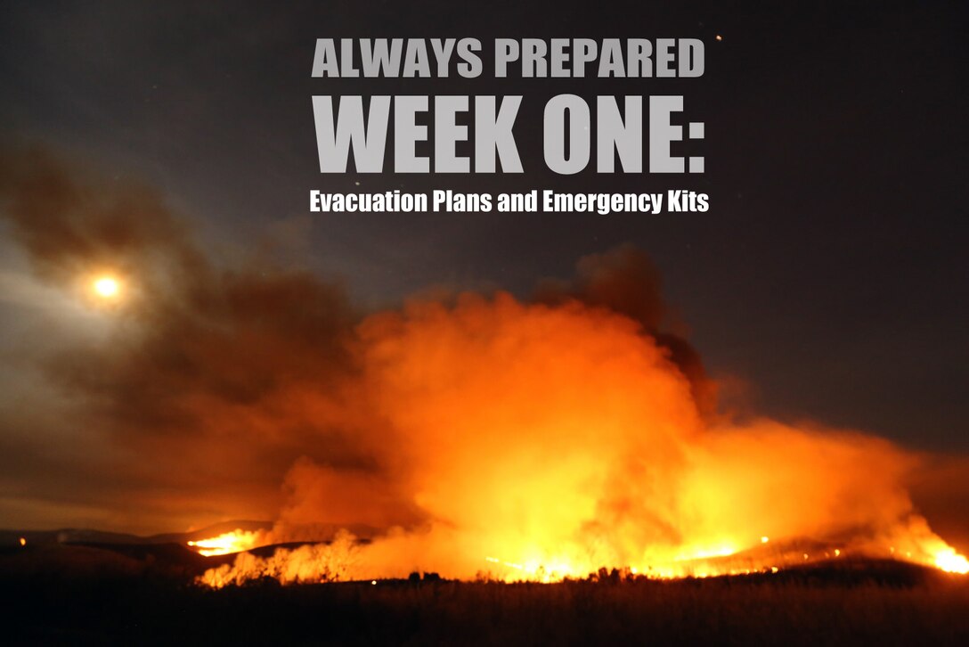 Fire season is fast approaching and while training areas are at the highest risk for fires, areas of the base with overgrown vegetation are also at risk during dry spells of weather.
Every year, Camp Pendleton firefighters extinguish nearly 300 wildfires on base. Last year, more than 24,062 acres of land burned which is twice more than the acreage burned in 2013. 
In our Always Prepared series, we give information on wildfires that occur on base and what you can do to mitigate the damage caused by them. 
Week One of our Always Prepared series focuses on Evacuation Plans, Evacuation Centers and Emergency Preparedness Kits.

