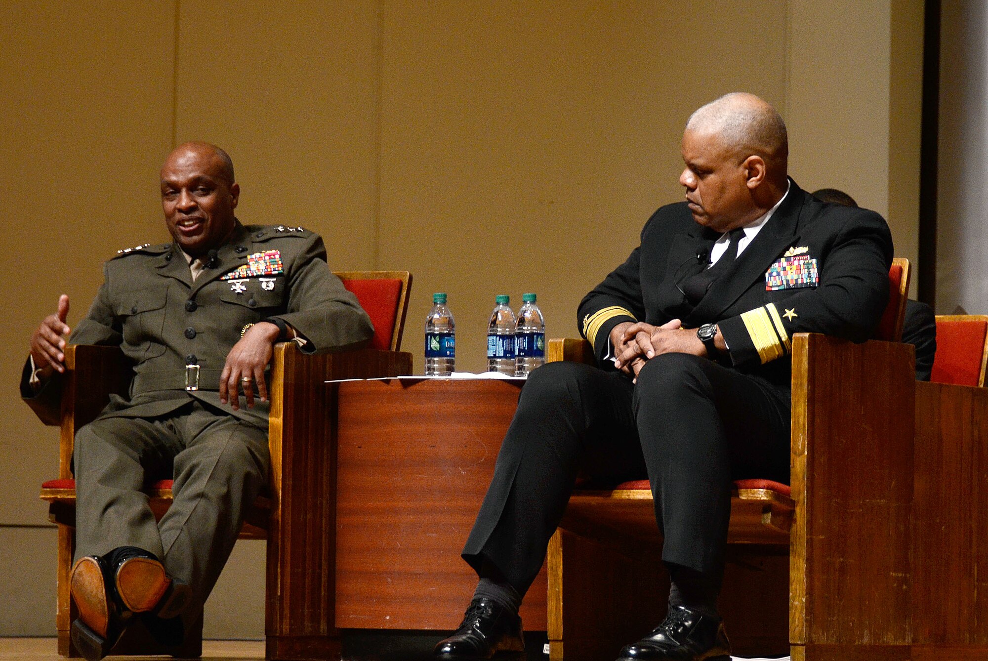 Lt. Gen. Vincent Stewart, Director, Defense Intelligence Agency, participates in a panel discussion on various topics relating to military matters at a forum held at Morehouse College’s Joint Service Military Day, March 26, 2015. The panelists represented four branches of the armed forces, United States Marines, U.S. Navy, Army and Air Force. (U.S. Air Force photo/Don Peek)