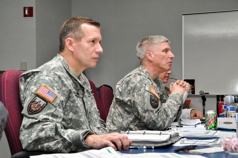 Brig. Gen. Robert Carlson, Transatlantic Division commander, along with senior staff members, updated Headquarters staff, including Maj. Gen. Richard Stevens, deputy chief of engineers and the deputy commanding general for the U.S. Army Corps of Engineers. 