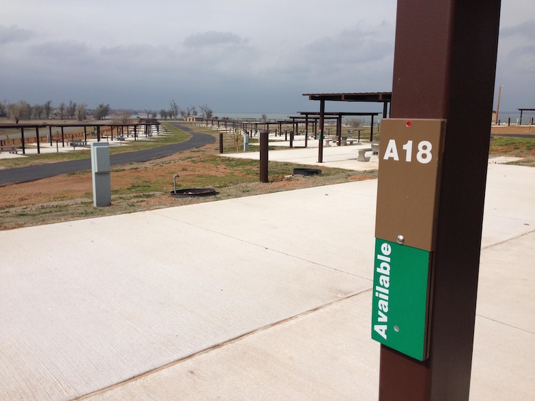 Campsites at Canadian Campground "A" at Canton Lake, Oklahoma will open for business in April. Construction is complete but electric lines are being installed to power the 50 amp outlets.