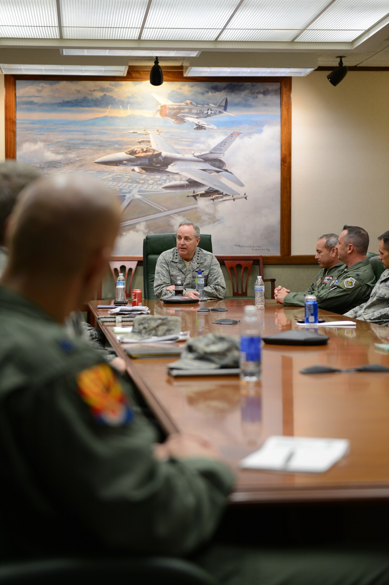 Gen. Mark Welsh III, Chief of Staff of the U.S. Air Force, meets Luke leaders in the wing conference room to talk about the importance of preparing Airmen to be deployment ready. (Senior Airman James Hensley)
