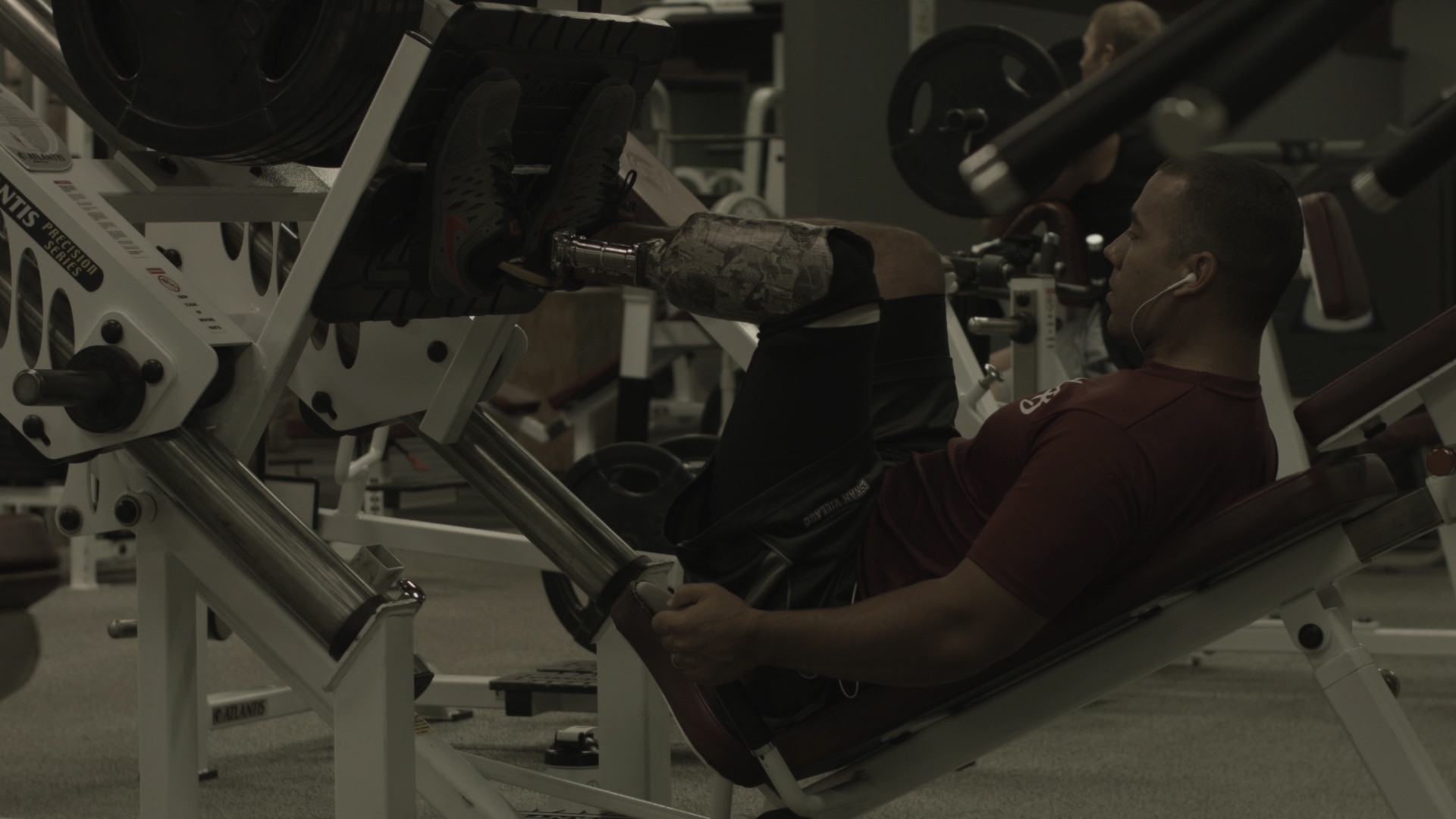 Staff Sgt, Rey Edenfield works out at Maxwell Air Force Base, March 27. Edenfield was selected to compete in sitting volleyball, archery, pistol shooting and track for the 2015 Warrior Games at Marine Corps Base Quantico, Virginia. (U.S. Air Force photo by Airman 1st Class Robert Dantzler)