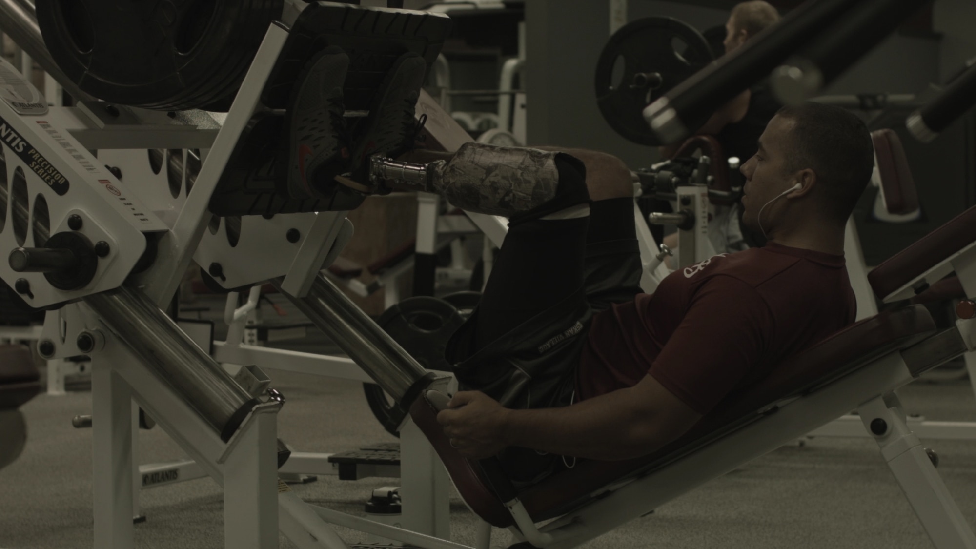 Staff Sgt, Rey Edenfield works out at Maxwell Air Force Base, March 27. Edenfield was selected to compete in sitting volleyball, archery, pistol shooting and track for the 2015 Warrior Games at Marine Corps Base Quantico, Virginia. (U.S. Air Force photo by Airman 1st Class Robert Dantzler)