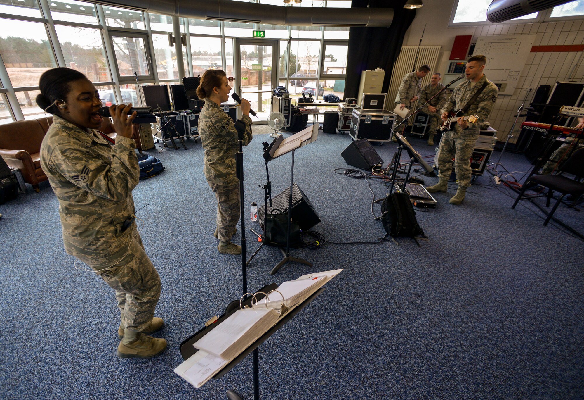 Musicians from the U.S. Air Forces in Europe Band Touch ‘n Go rehearse at Ramstein Air Base, Germany, March 27, 2015. The band’s responsibilities range from musical support at military functions to military and community entertainment with European neighbors. (U.S. Air Force photo/Senior Airman Nicole Sikorski) 