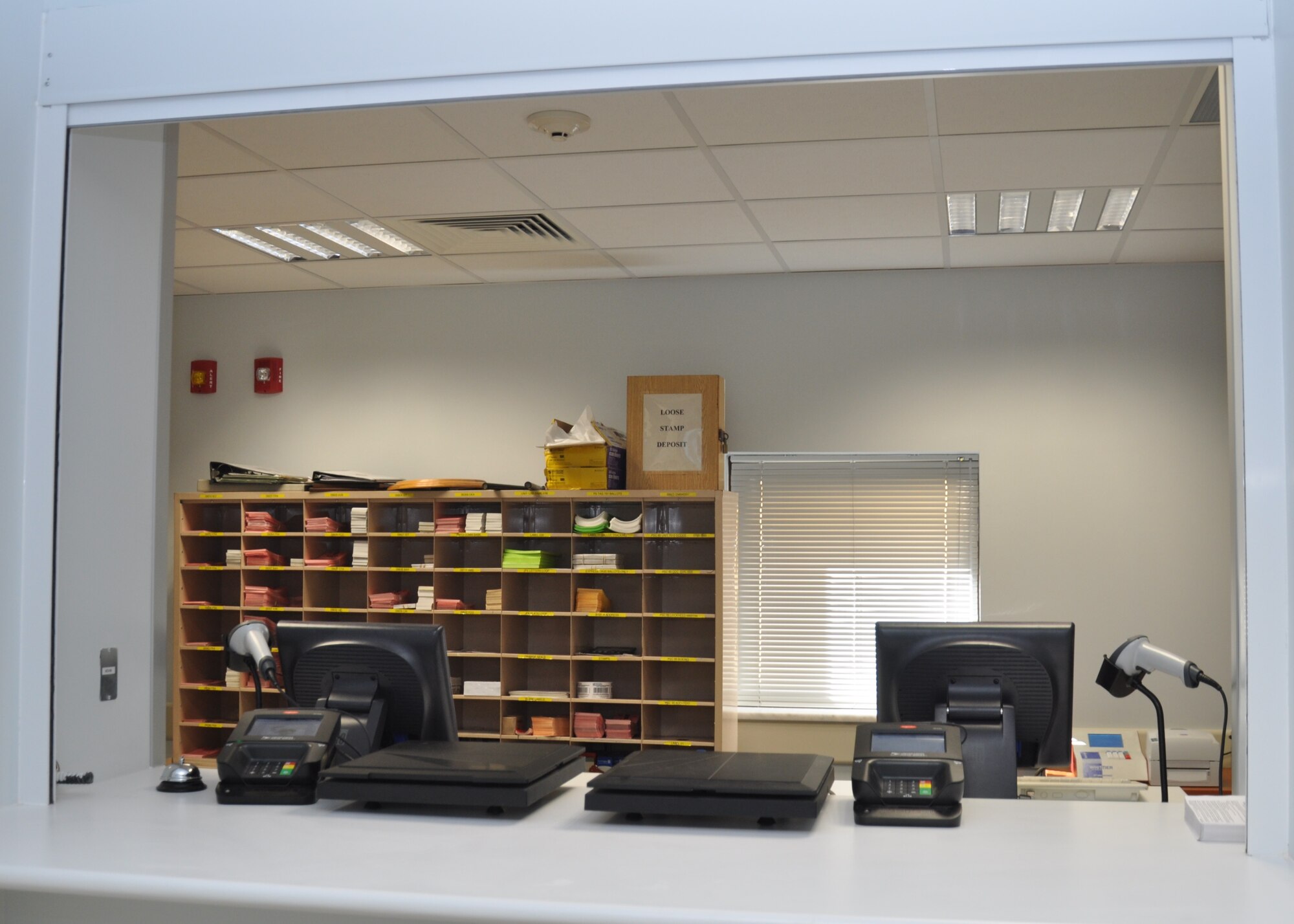 The new Post Office customer service desk is open and ready for business following the grand opening of the new administrative building March 26, 2015, at the Ankara Support Facility in Turkey.  This new building, number 2621, is located adjacent to the Base Exchange. (U.S. Air Force photo by Capt. Laura Balch/Released) 