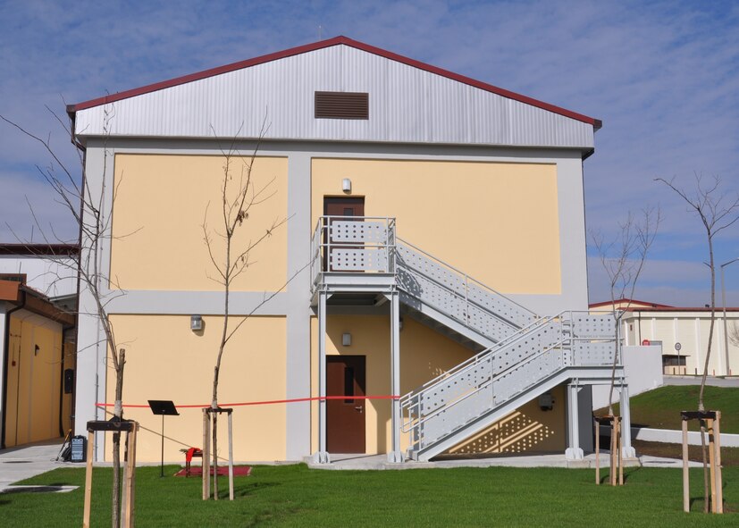 The new base administrative building, number 2621, stands ready for its grand opening March 26, 2015, at the Ankara Support Facility in Turkey.  U.S. Air Force Lt. Col. Emanuel Cohan, 717th Air Base Squadron commander, and his staff marked the opening of the building with a ribbon cutting ceremony. (U.S. Air Force photo by Capt. Laura Balch/Released) 