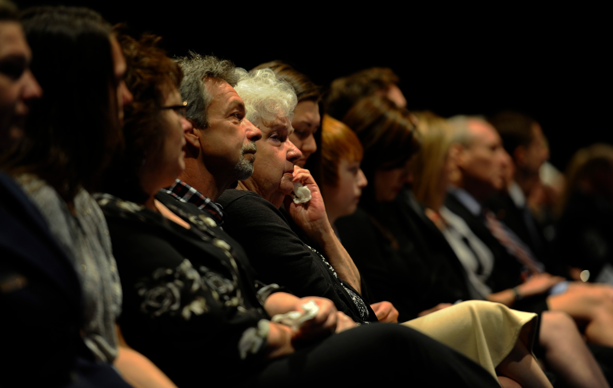 Attendees listen to speakers during Chief Master Sgt. of the Air Force #9 James C. Binnicker’s celebration of life ceremony at the Emerald Coast Convention Center, Fort Walton Beach, Fla., March 28, 2015. During his tenure as the ninth chief master sergeant of the Air Force, Binnicker led the transformation from the Airman Performance Report to the Enlisted Performance Report, and developed the performance feedback system. He also worked to have master sergeants admitted to the Air Force Senior NCO Academy, and to increase the opportunities for minorities and women throughout the Air Force. (U.S. Air Force photo by Airman Kai White/Released)



