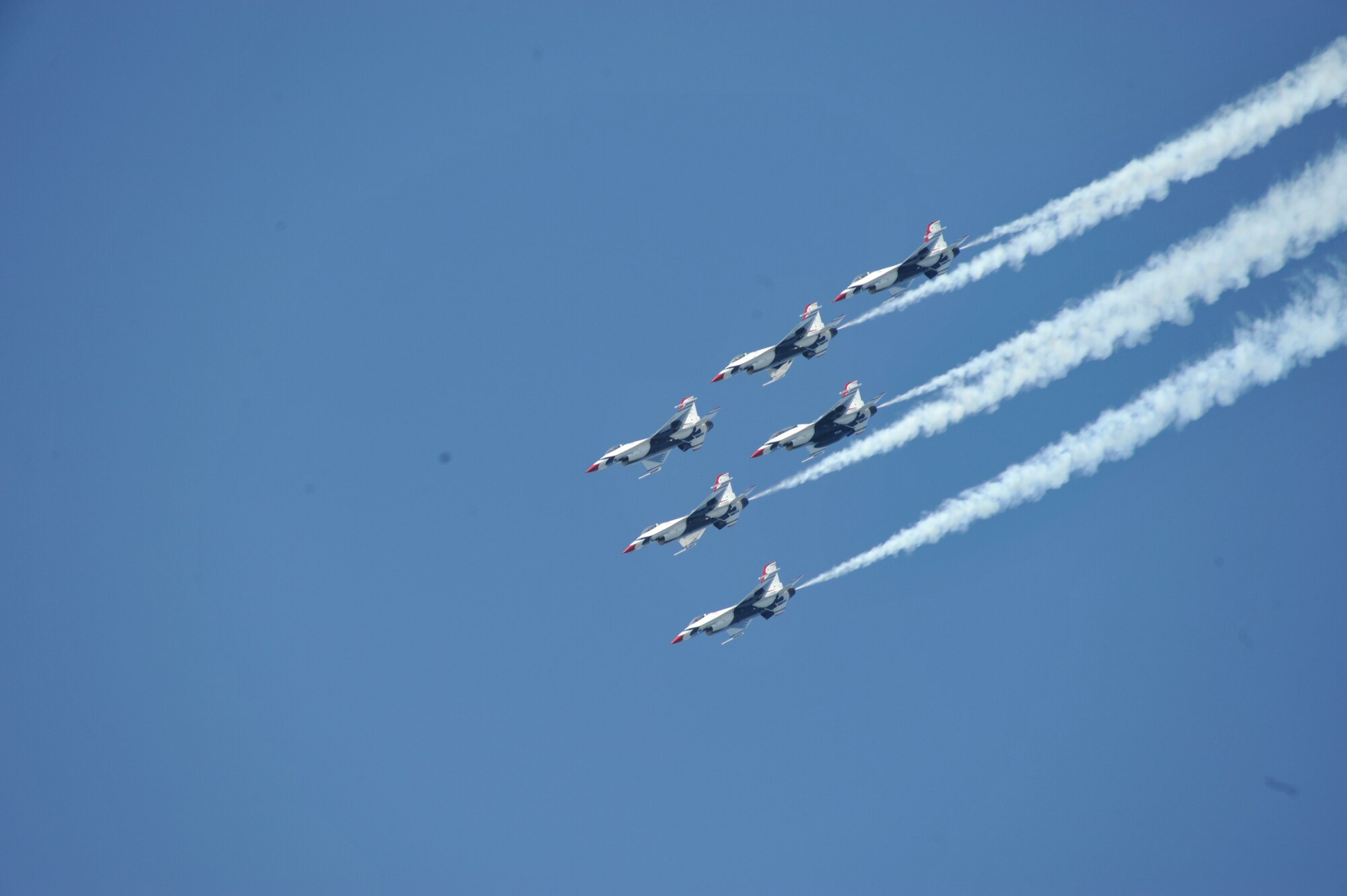 The U.S. Air Force Thunderbirds performed before thousands of people at the Keesler Air Force Base, Mississippi, "Thunder on the Bay" Air Show and Open House here March 28, 2015. (U.S. Air Force photo/Master Sgt. Jessica Kendziorek)