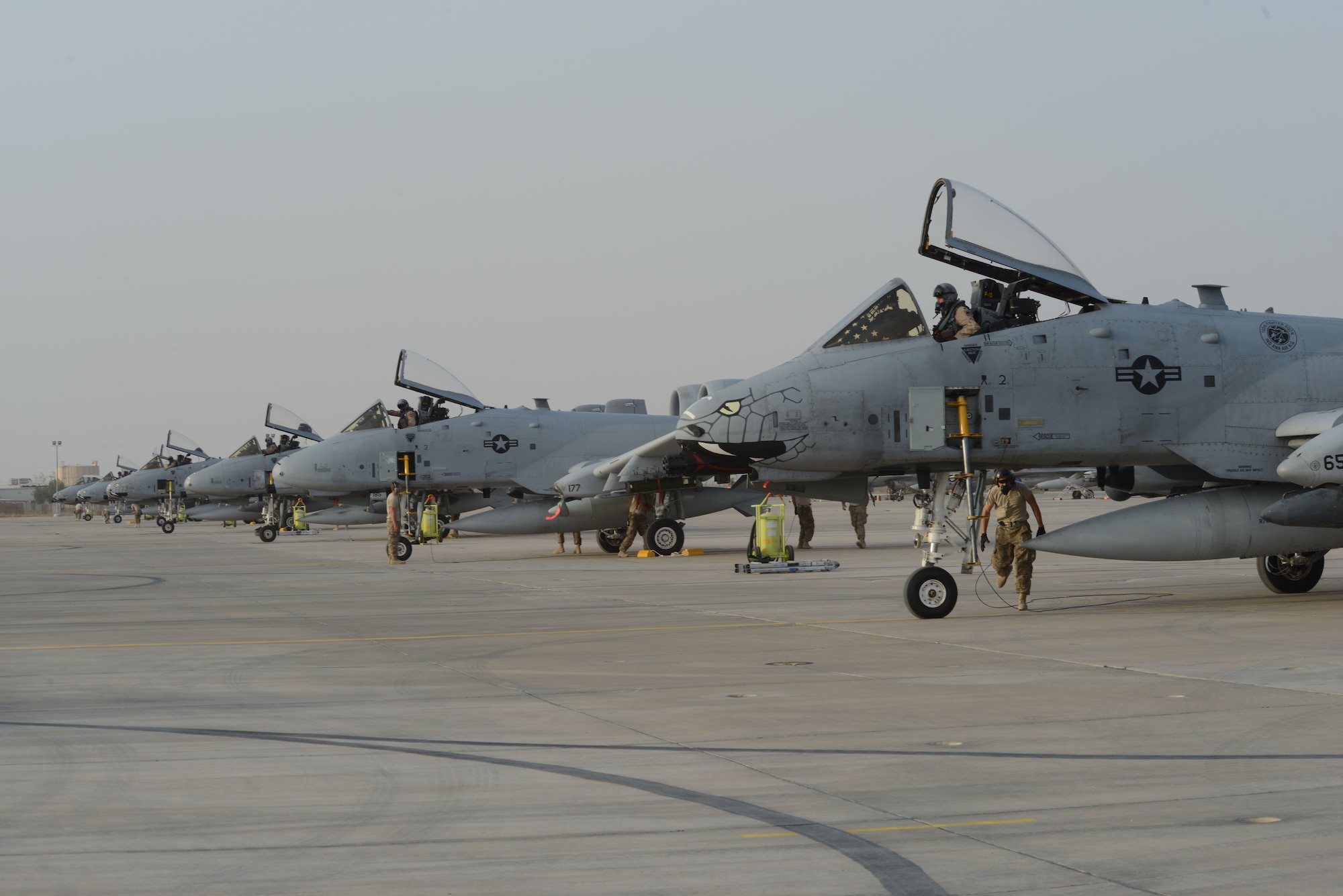 Several A-10 Warthogs arrive here in November to support Operation INHERENT RESOLVE. Since their arrival to the 332nd Air Expeditionary Group here, A-10 Thunderbolt II’s from the 163rd Expeditionary Fighter Squadron have expended nearly 50,000 rounds of ammunition and dropped approximately 500 bombs and maverick missiles in support of OIR. (U.S. Air Force photo by Tech. Sgt. Jared Marquis)