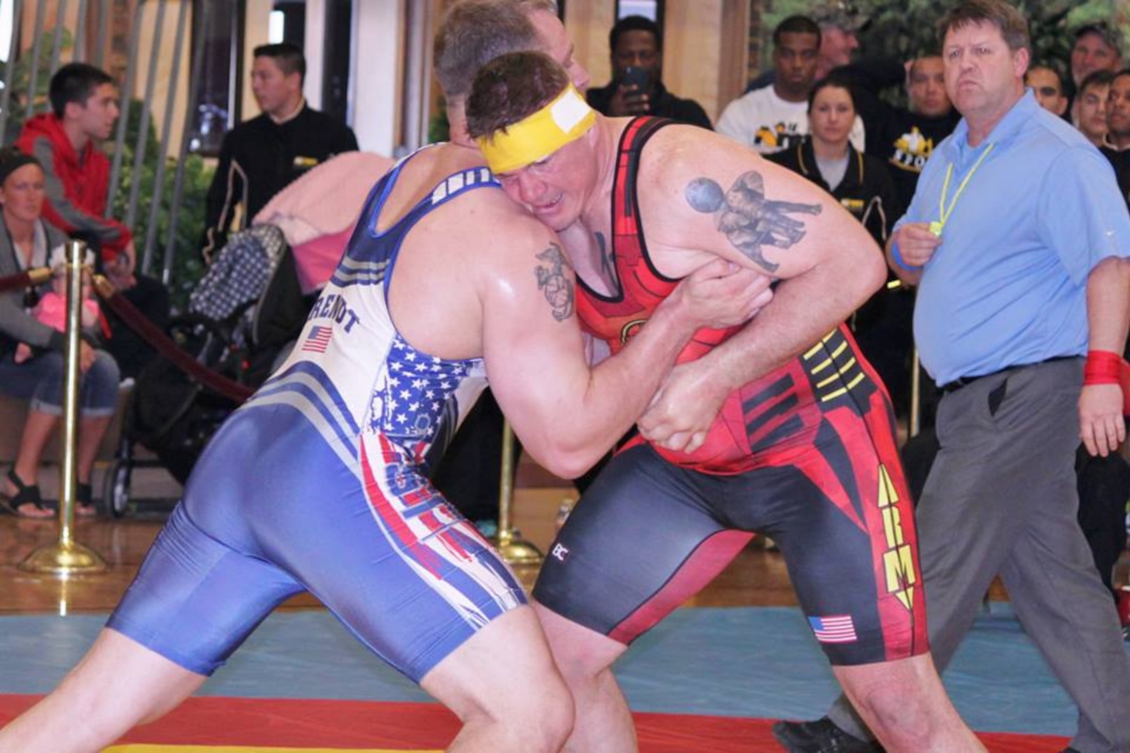 Marine Staff Sgt. David Arendt from Camp Lejeune, N.C. wins Armed Forces Greco Roman Gold in the 130 kg weight class.