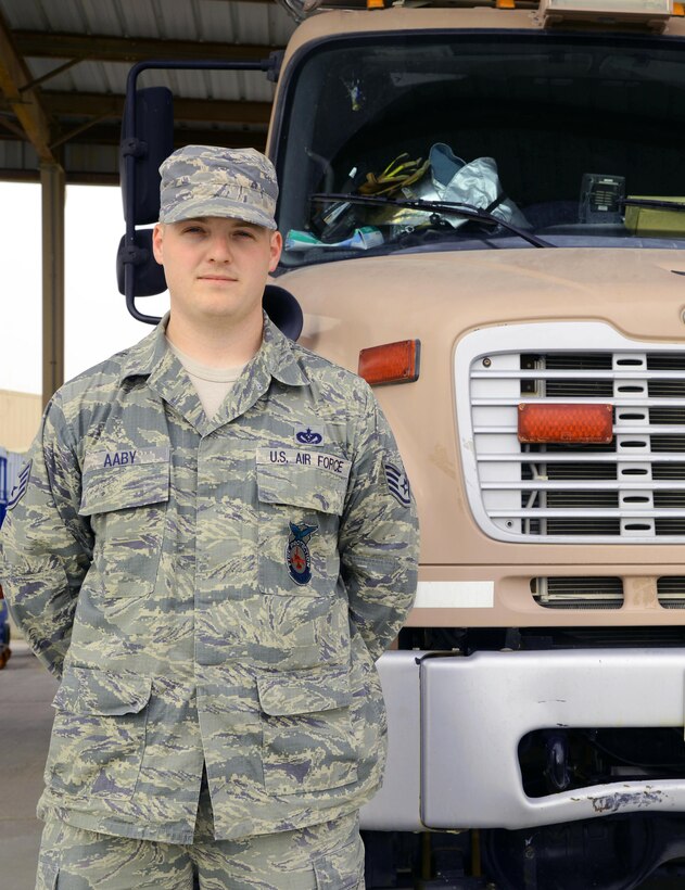 This week's Rock Solid Warrior is Staff Sgt. Tyler Aaby, the NCO in charge of training for the 386th Expeditionary Civil Engineer Squadron Fire Department. The Billings, Montana, native is deployed from the 354th Fighter Wing at Eielson Air Force Base, Alaska.
