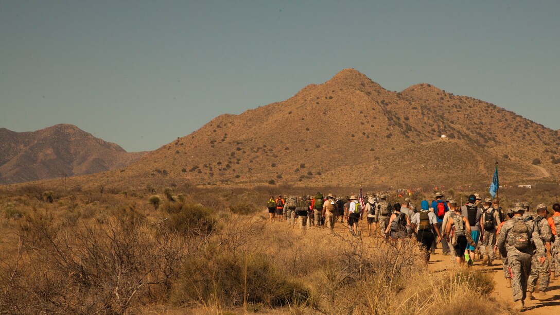 More than 5,000 marchers participated the Bataan Memorial Death March at White Sand Missile Range, New Mexico March 22. The event is the 73rd commemoration of the Bataan Death March when more than 60,000 American and Filipino prisoners of war endured a 60-mile forced march. These men endured severe physical abuse at the hands of their captors the Japanese Imperial army, many succumbing to the wounds and abuse they endured on the trek.