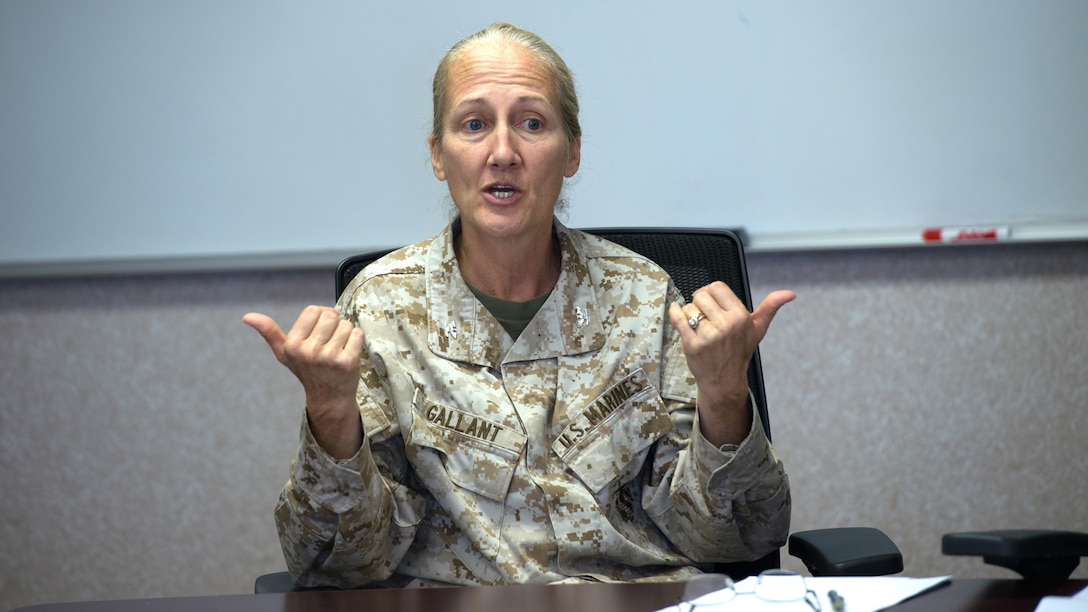 Col. Robin Gallant; Commanding Officer of Headquarters and Service Battalion; Quantico; Viginia; speaks about successful leadership during a Leadership Development Program workshop at Marine Corps Base Quantico; Virginia; March 18; 2015. The goal of the workshop was to provide training to commanders and "key leaders" from Headquarters and Service Battalion to implement a unit leadership development program.