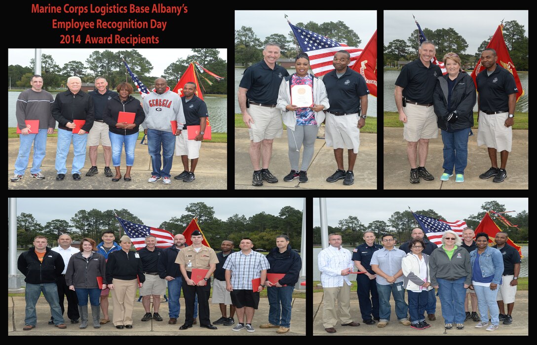 Marine Corps Logistics Base Albany officials present a number of awards to the installation’s personnel at the annual Employee Recognition Day Awards Ceremony at Boyett Park, March 27. Presentations included: Certificates of Appreciation, Superior Performance Certificates and Length of Service Awards. Commander’s coins were presented to nominees for Employee of the Year and nominees for Supervisor of the Year awards.
