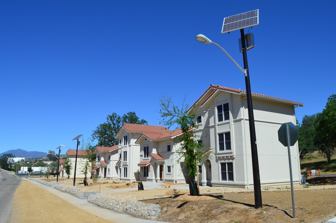 The U.S. Army Corps of Engineers Sacramento District completed a new housing complex at Fort Hunter Liggett in Monterey County, California, March 27, 2015. The new housing units are configured into three five-unit buildings, each designed to LEED-Silver energy efficiency standards to help the installation meet its net zero goals. One unit is designed for two soldiers with separate bathrooms and bedrooms. Construction began in November 2013 at a cost of about $4.5 million. 