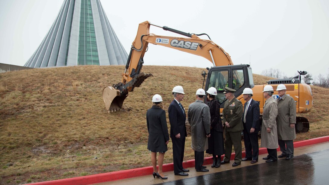 Special guests observe a ground breaking outside the National Museum of the Marine Corps in Triangle, Virginia, March 27, 2015. The ground breaking is the ceremonial initation of the construction of an expansion to the site that will update the museum on the Marine Corps history during the Post-Vietnam War era.