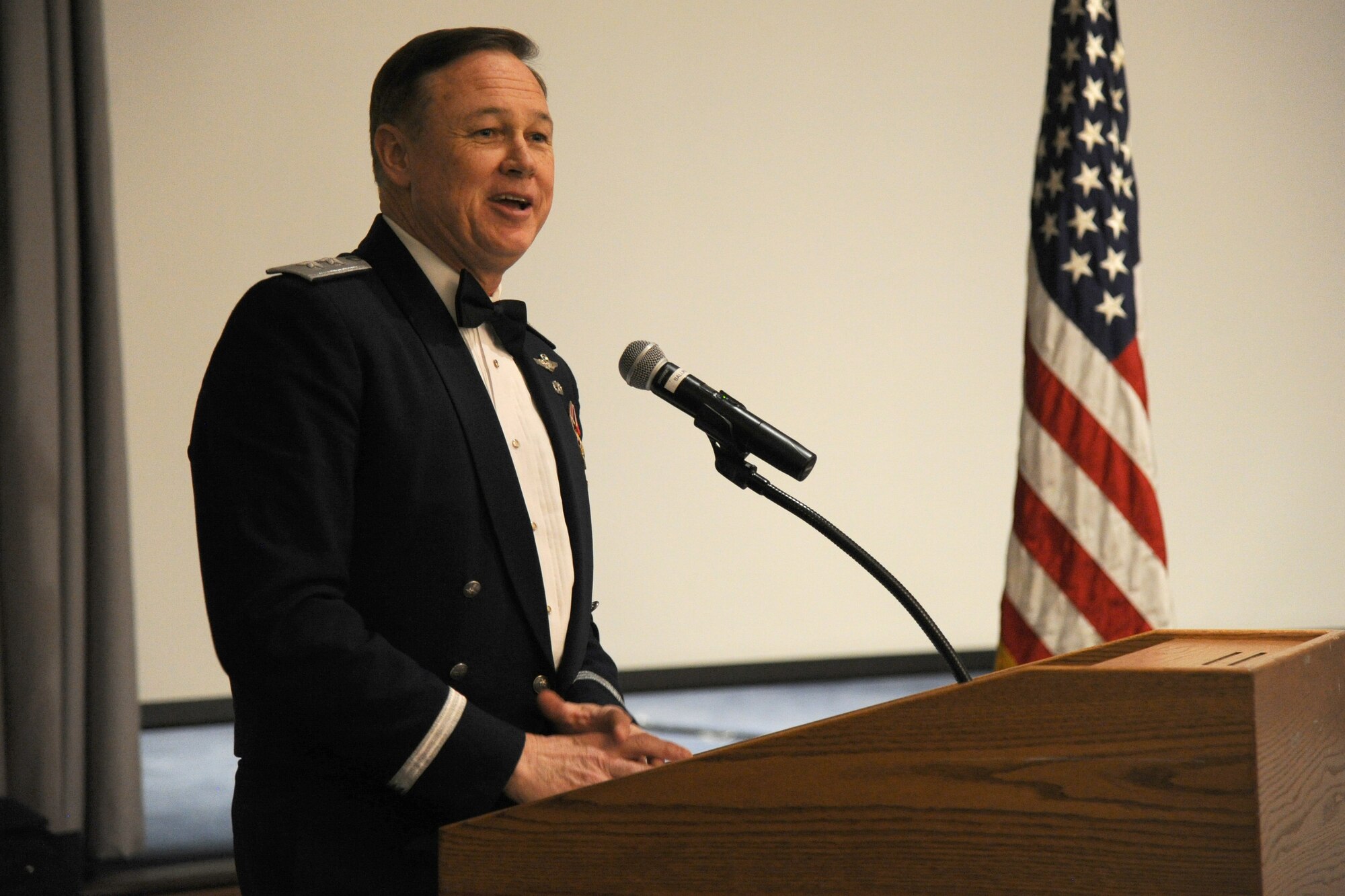 Air Force District of Washington Commander Maj. Gen. Darryl Burke speaks during the Civil Air Patrol National Capital Wing’s 2015 Wing Conference and Banquet at Joint Base Anacostia-Bolling, D.C., March 27, 2015. Burke served as the keynote speaker at the event. The CAP operates as the all-volunteer civilian auxiliary of the U.S. Air Force when performing services for the federal government. (U.S. Air Force photo/Master Sgt. Tammie Moore)