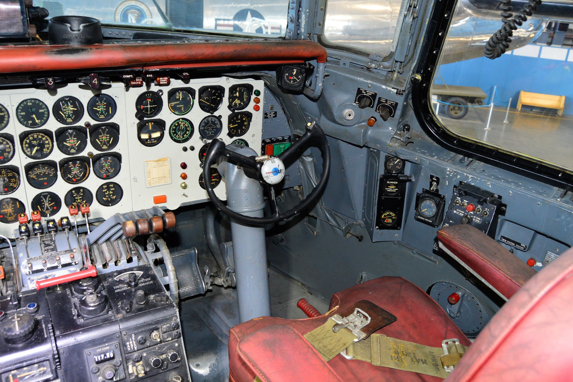 DAYTON, Ohio -- Douglas VC-118 "Independence" cockpit in the Presidential Gallery at the National Museum of the United States Air Force. (U.S. Air Force photo by Ken LaRock) 