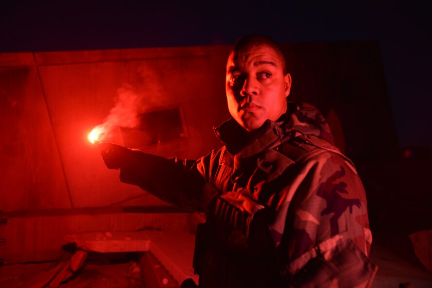 Senior Airman Keenan Wallace, 188th Wing emergency manager, participates in the Global Dragon deployment for training exercise at the Guardian Centers of Georgia, Perry, Georgia, March 10, 2015. Wallace, a member of the 188th Civil Engineer Squadron, was selected at The Flying Razorback Spotlight for April 2015. Air National Guard emergency management technicians from all 10 Federal Emergency Management Agencies participated in Global Dragon. Wallace was recognized as a top performer during the exercise. (U.S. Air National Guard photo by Staff Sgt. Chris Muncy/released)