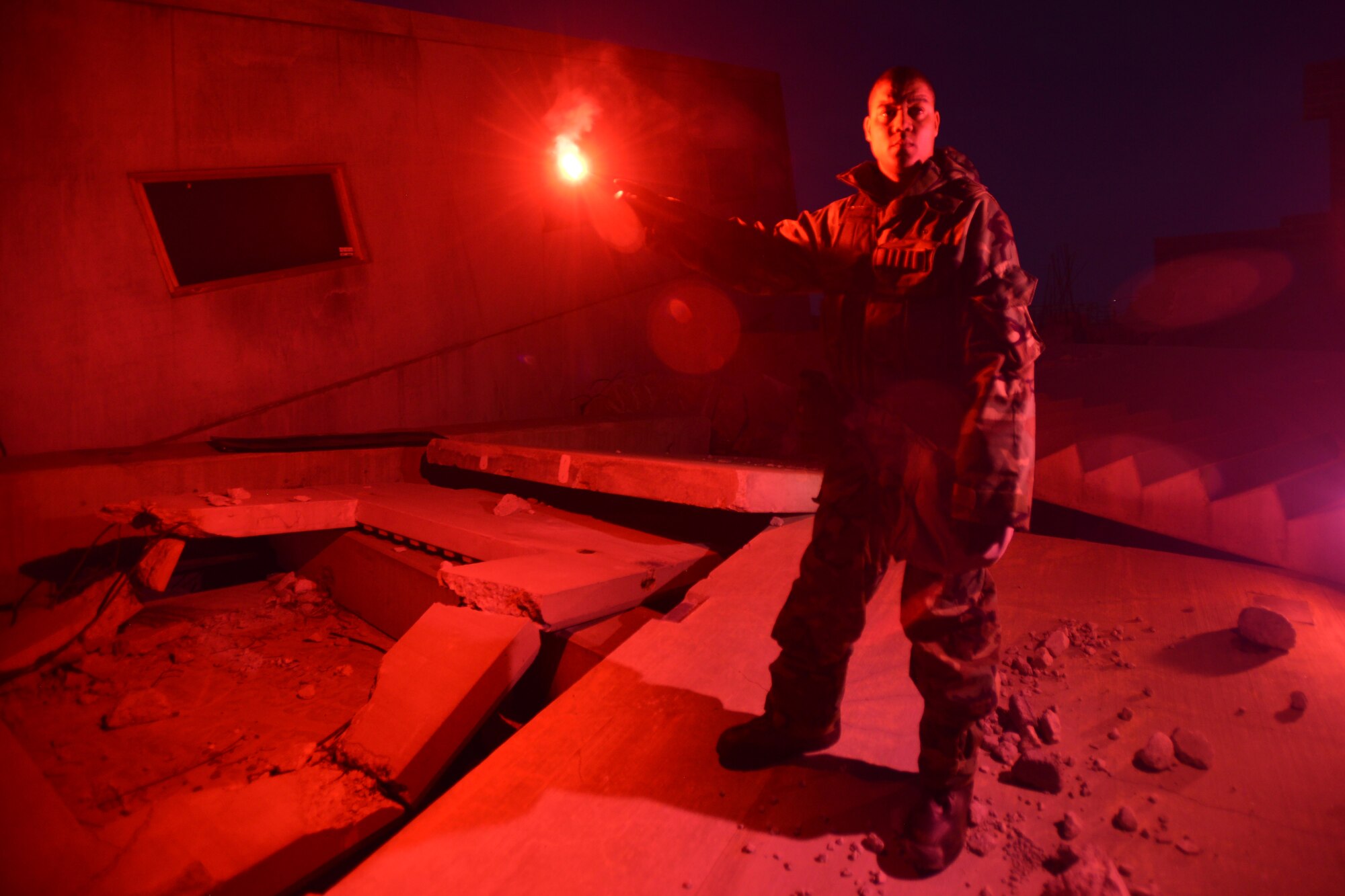 Senior Airman Keenan Wallace, 188th Wing emergency manager, participates in the Global Dragon deployment for training exercise at the Guardian Centers of Georgia, Perry, Georgia, March 10, 2015. Wallace, a member of the 188th Civil Engineer Squadron, was selected at The Flying Razorback Spotlight for April 2015. Air National Guard emergency management technicians from all 10 Federal Emergency Management Agencies participated in Global Dragon. Wallace was recognized as a top performer during the exercise. (U.S. Air National Guard photo by Staff Sgt. Chris Muncy/released)